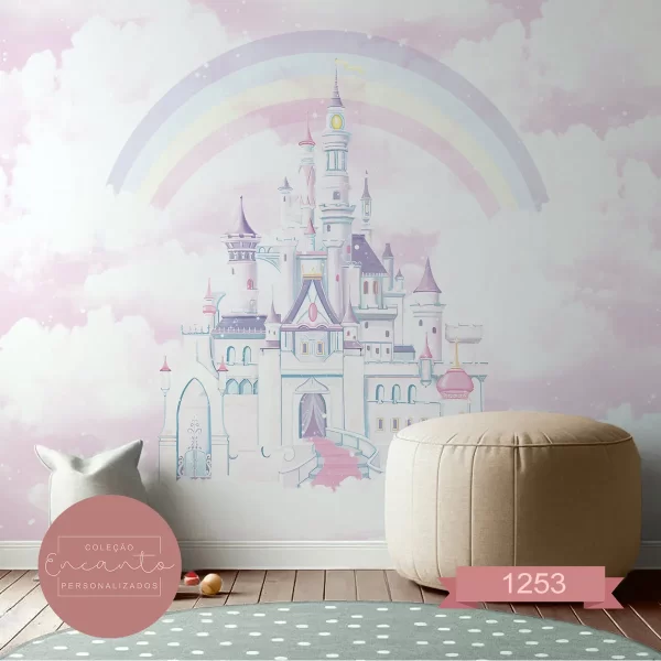 Painel de Parede Personalizado com Castelos para Quarto Infantil de Menina