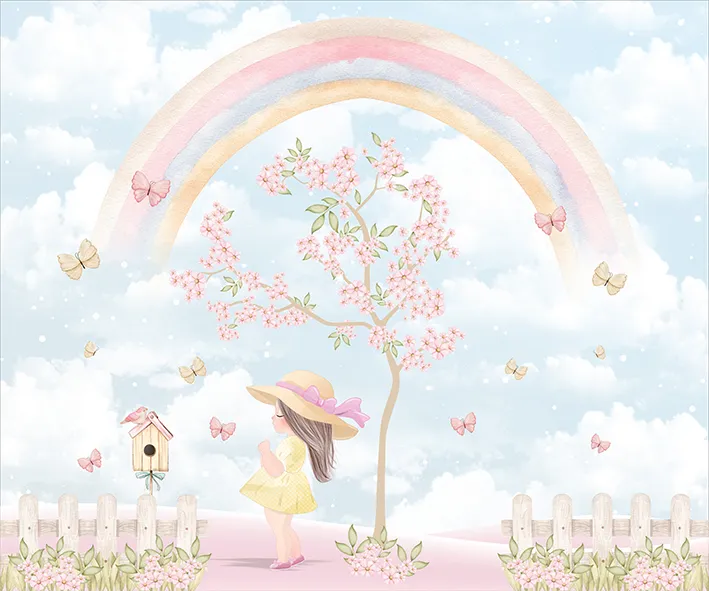 409-imagem-limpa Painel de Parede Personalizado Infantil Arco-Íris para Quarto Feminino