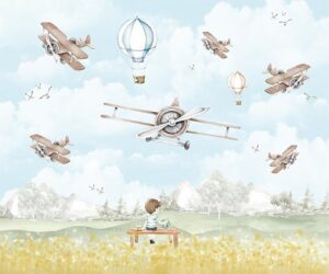 Painel de Parede personalizado Aviador e Baloes quarto infantil menino